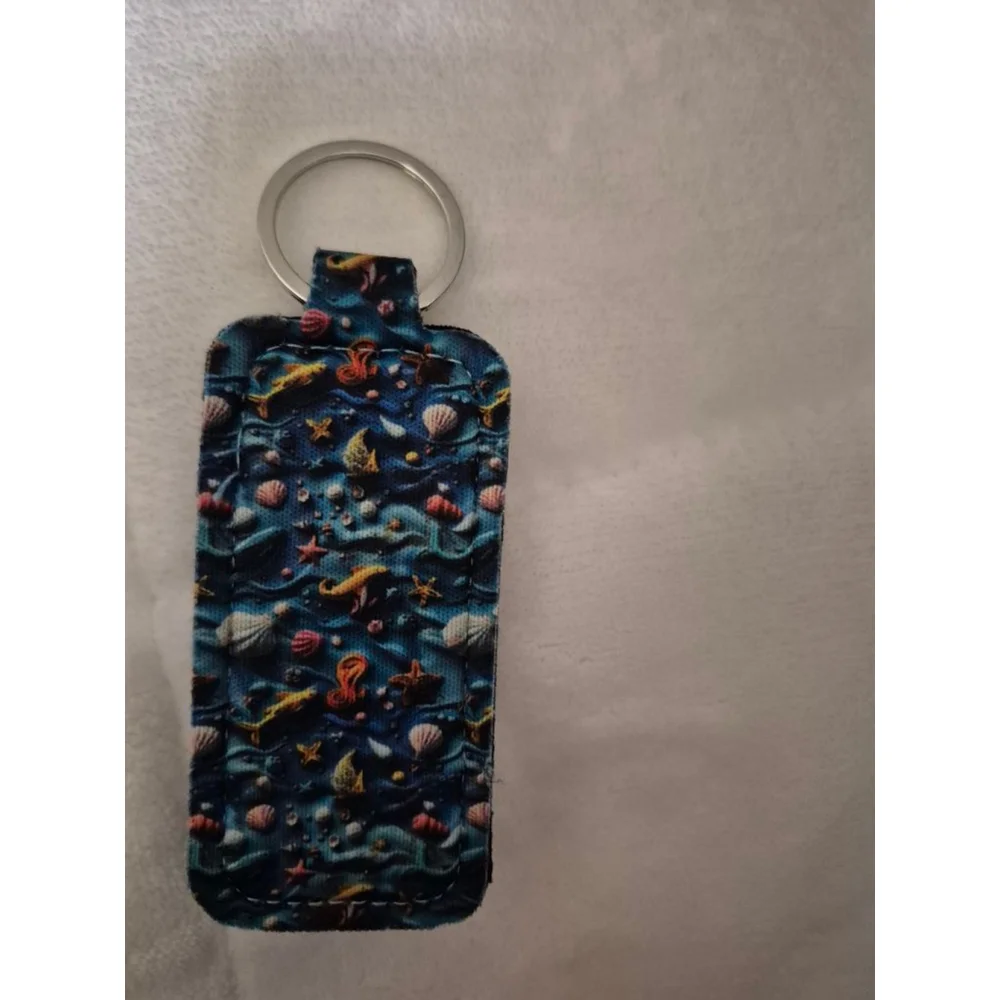 Women's Blue Multicolor Seashell Keychain and Lip balm Holder One Size